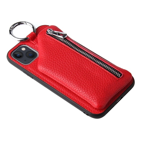 Zipper læderetui med pung til iPhone 14 - Rød Red