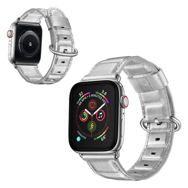 Apple Watch Series 5 40mm bekvämt klockarmband i äkta läder - Silver Silvergrå