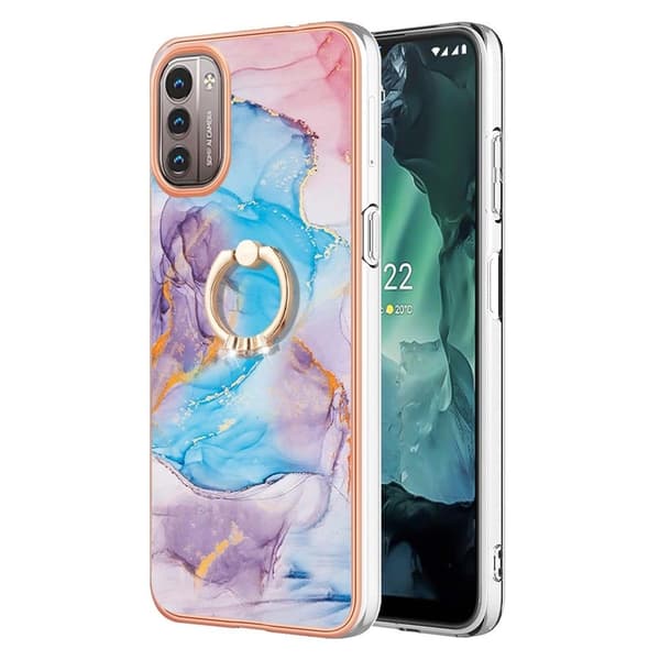 Marble Mønstret Deksel med Ring Holder til Nokia G11 / G21 - Milky Way Klinkekule Blue Multicolor