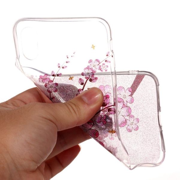 iPhone 9 Plus mobilskal silikon glittrande tryckmönster - Plommonblom Rosa
