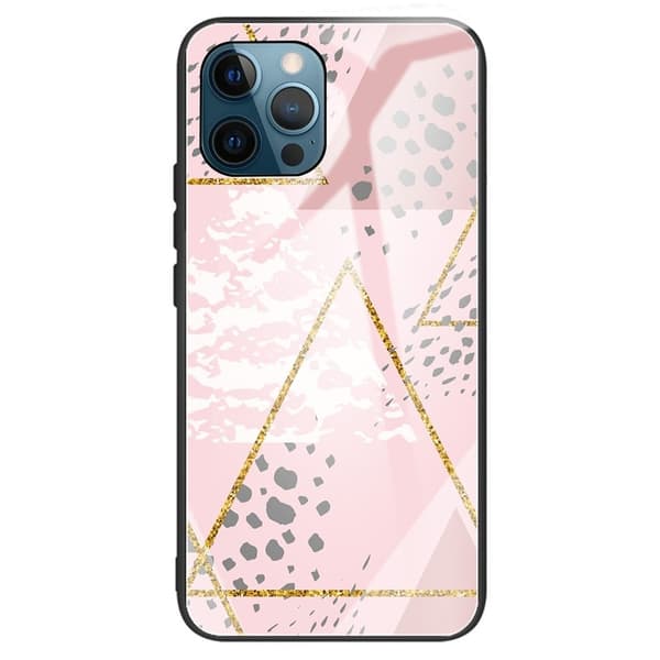 Fantasy Marmor iPhone 15 Plus skal - Rosa Och Guld Triangel Rosa