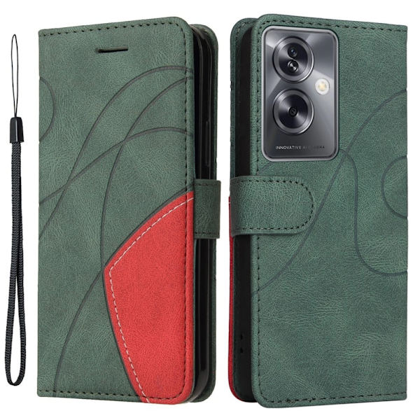 Texturerat läderfodral med handledsband för Oppo A79 - Grön Grön