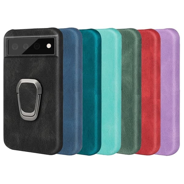 Stötsäkert läderfodral med oval kickstand för Google Pixel 6 Pro - Svart Svart