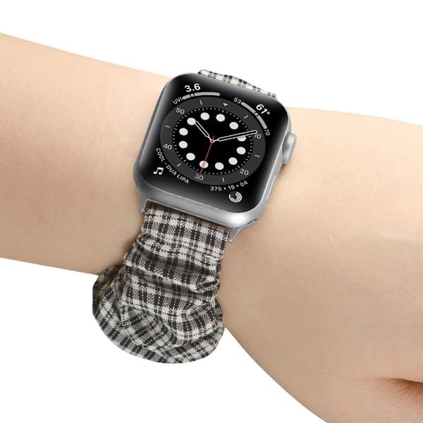 Apple Watch 42mm - 44mm elastic hairband style watch strap - Coffee Plaid / Size: S Silvergrå
