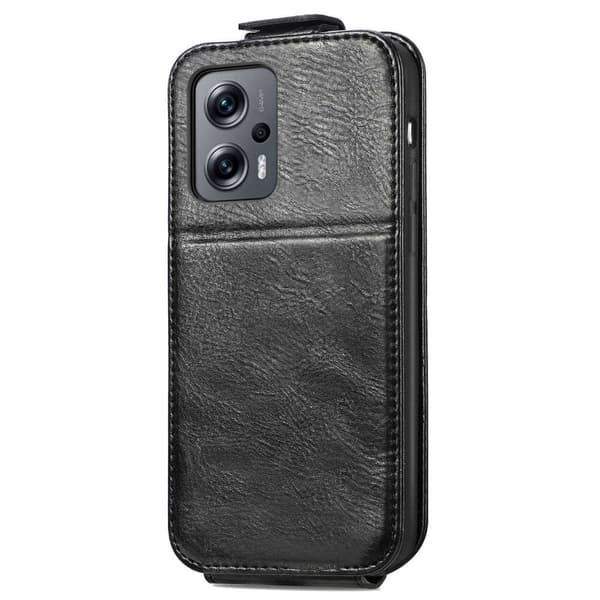 Vertical Flip Phone Etui med Zipper til Xiaomi Redmi Note 11S 5G / Poco M4 Pro 5g / Note 11t 5g - Sort Black