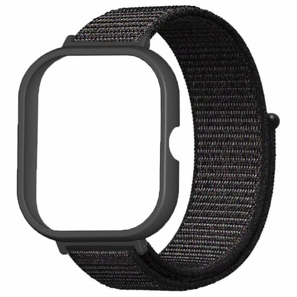 Xiaomi Redmi Watch 4 håndledsrem Nylon Loop Watchband med sort stødsikker urkasse - Sort Black
