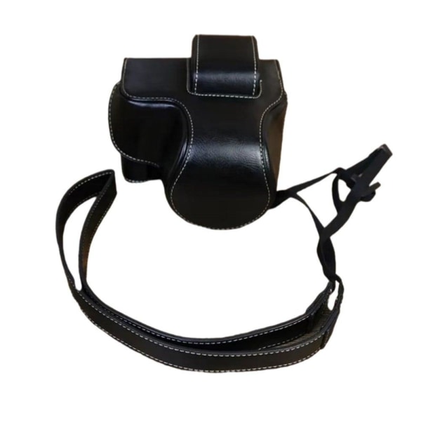 Canon EOS R10 leather case with shoulder strap - Black Svart