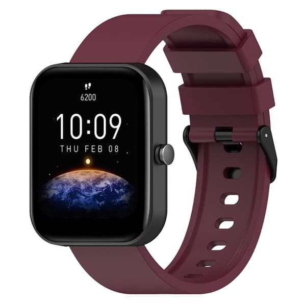 Amazfit Bip 3 / Bip S silikoneurrem med sort spænde - Rødvin Red