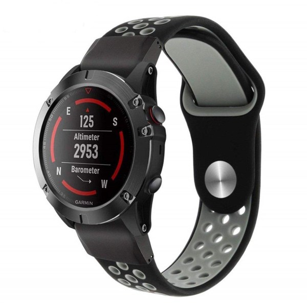 Garmin Fenix 5 / Forerunner 935 22mm tvåfärgat klockband av silikon - Svart / Grå Svart