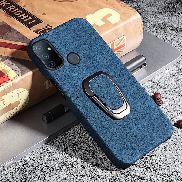 Stötsäkert läderfodral med oval kickstand för OnePlus Nord N100 - Blå Blå
