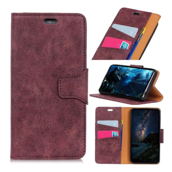 iPhone XR mobilfodral delat läder silikon stående plånbok - Vinr Röd
