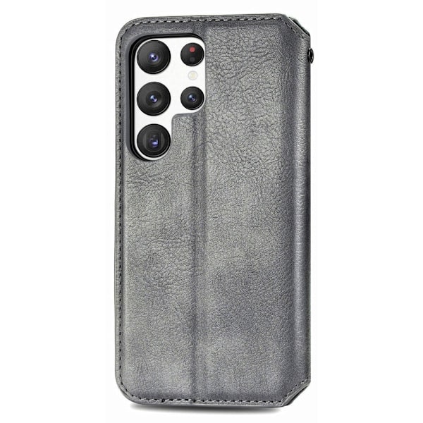 Nahkakotelo With A Stylish Rhombus Imprint For Samsung Galaxy S23 Ultra - Harmaa Silver grey