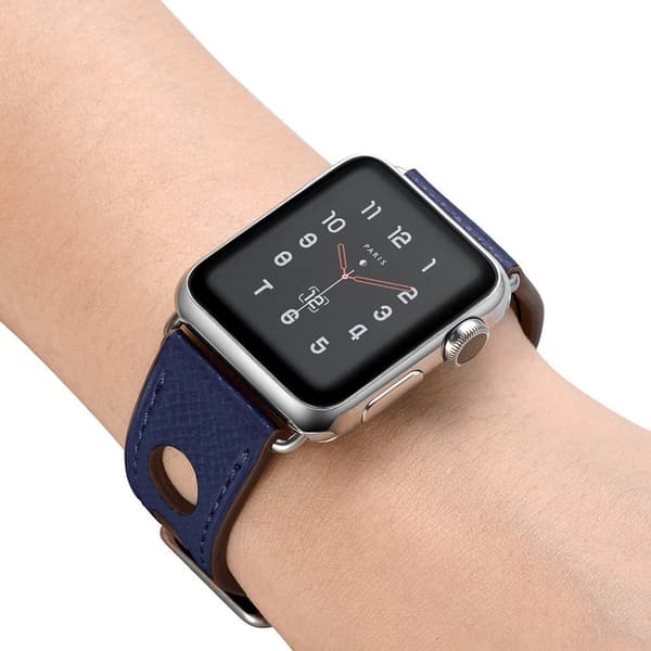 Apple Watch Series 5 42mm ægte læder Urrem - Blå Blue
