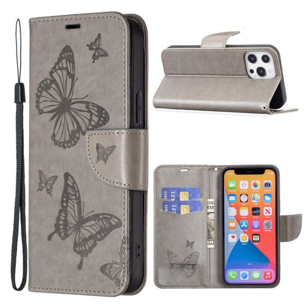 Butterfly läder iPhone 13 Pro fodral - Silver/Grå Silvergrå