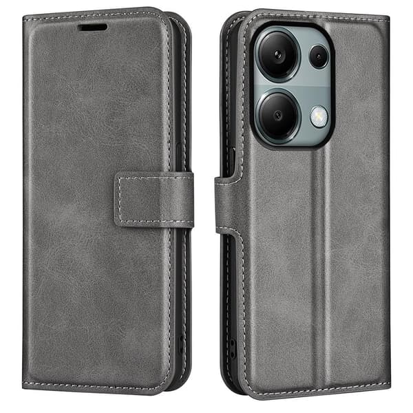 Skinn-etui i lommebok-stil for Xiaomi Redmi Note 13 Pro 4G - Grå Silver grey