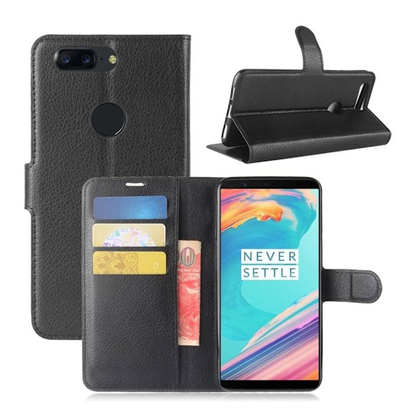 OnePlus 5T Etui med litchi tekstur - Sort Black