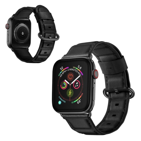 Apple Watch Series 5 44mm bekvämt klockarmband i äkta läder - Svart Svart