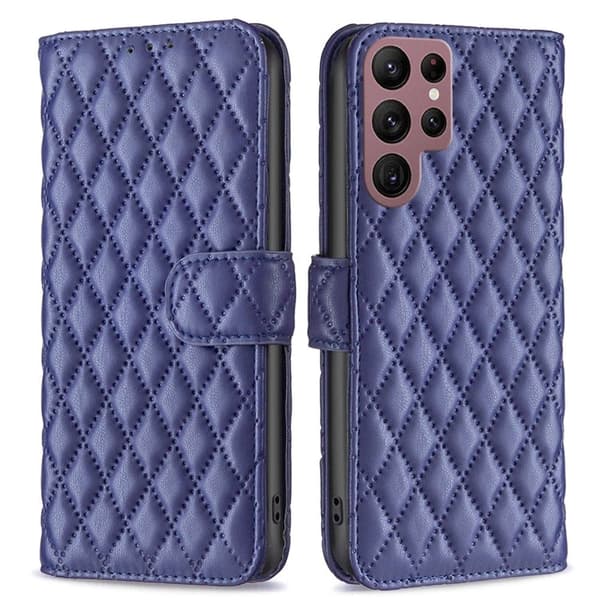 Rhombus mat Samsung Galaxy S22 Ultra flip etui - Blå Blue