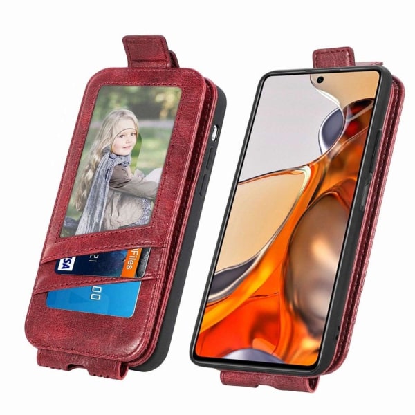Vertical Flip Phone Suojakotelo With Zipper For Xiaomi Poco M4 Pro - Punainen Red