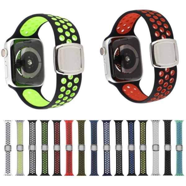 Apple Watch 40mm kaksoissävyinen monireikäinen silikonikellon hihna - Musta / Vihreä Green