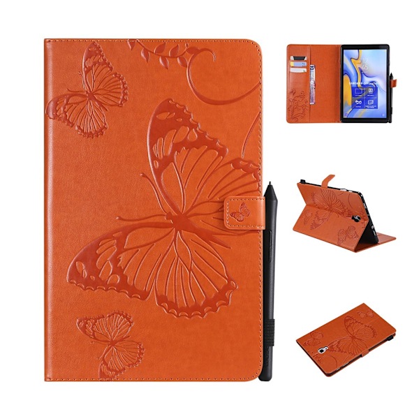 Samsung Galaxy Tab A 10.5 trykt sommerfugl læder flip etui - Orange Orange