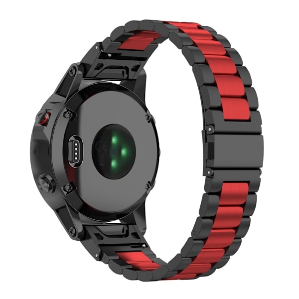 22 mm urrem i rustfrit stål med foldelås til Garmin-ur - Sort / Rød / Sort Multicolor