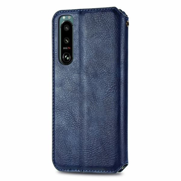 Läder Sony Xperia 5 III fodral med romb-design - Blå Blå