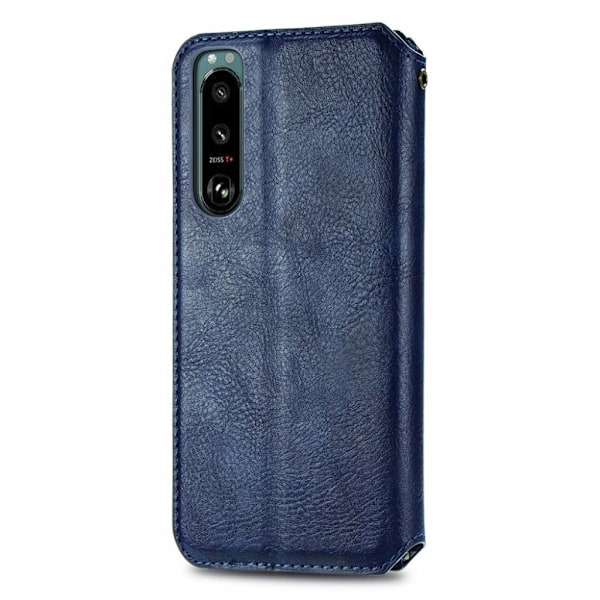 Sony Xperia 5 III læderetui med stilfuldt rombe aftryk - Blå Blue