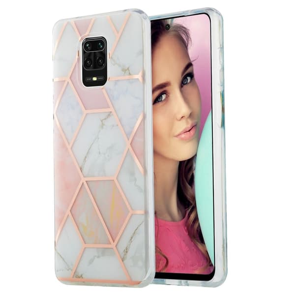 Marble Mønstret Deksel med Ring Holder til Xiaomi Redmi Note 9 Pro Max / 9 Pro / 9s - Rosa / Hvit White