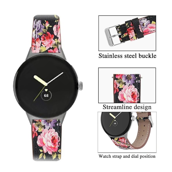 Google Pixel Watch urrem i ægte læder - Sort / Rose Black