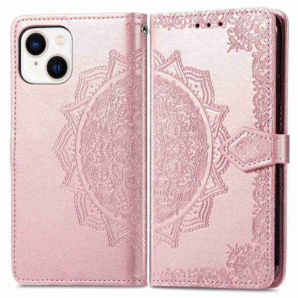 Mandala iPhone 14 læderetui - Pink Pink