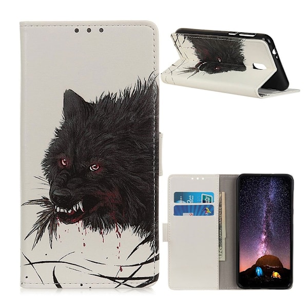 Nokia 1 Plus folio läderfodral - Svart Varg Svart
