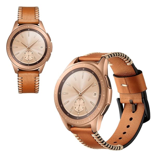 Samsung Galaxy Watch (42mm) ridge stil ægte læder Urrem - Brun Brown