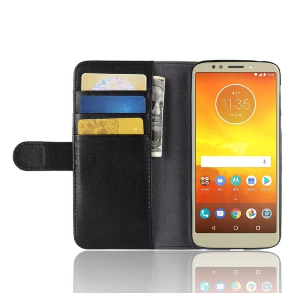 Motorola Moto E5 mobilskal genuin läder stående plånbok - Svart Svart