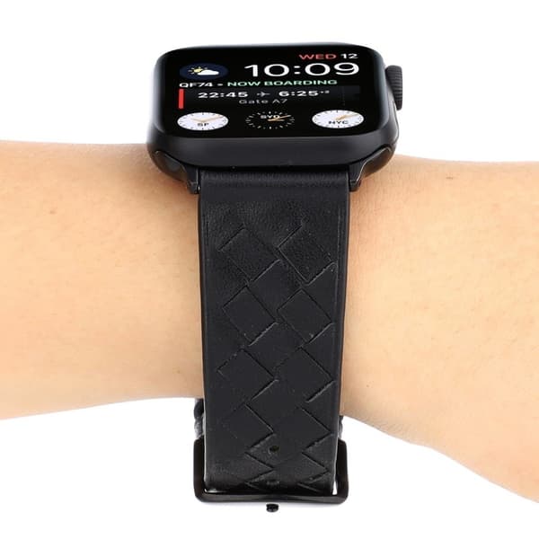 Apple Watch Series 4 40mm vævet ægte læder Urrem - Helt Sort Black