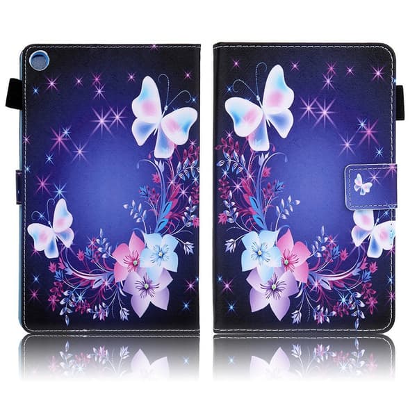 Samsung Galaxy Tab A 8.0 (2019) elegant  læder flip etui - blomster / sommerfugl Blue