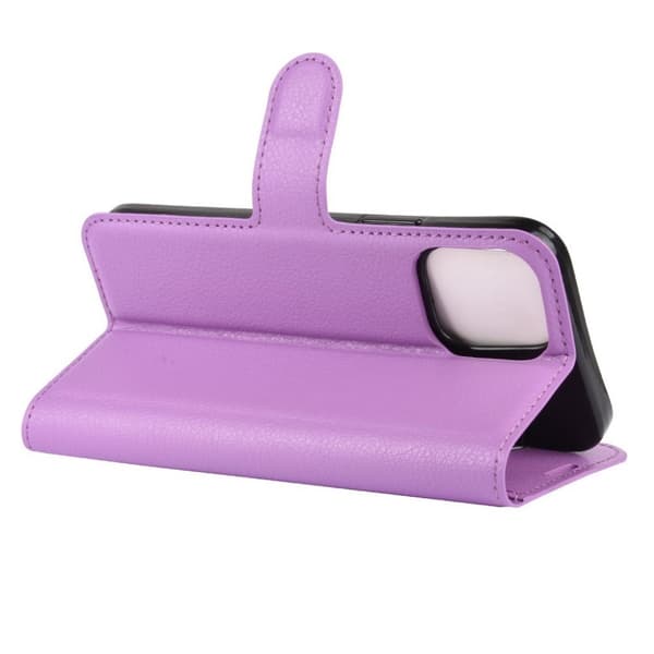 Litchi Texture Leather Wallet Shell Stand Phone Case iPhone 12 Pro Max 6.7 inch - [Motif] Purple