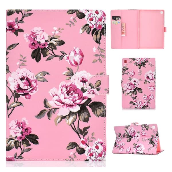 Samsung Galaxy Tab S5e mønster læder etui - Blomst Pink