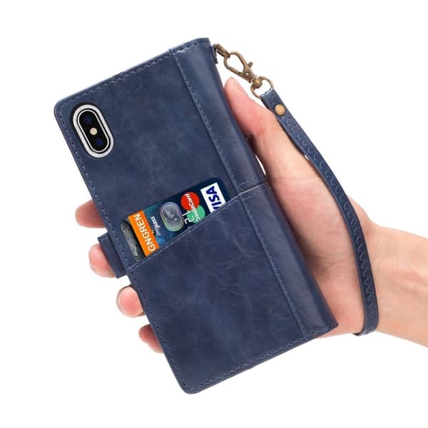 iPhone 9 Plus mobilfodral silikon syntetläder plånbok stående - Blå Blå