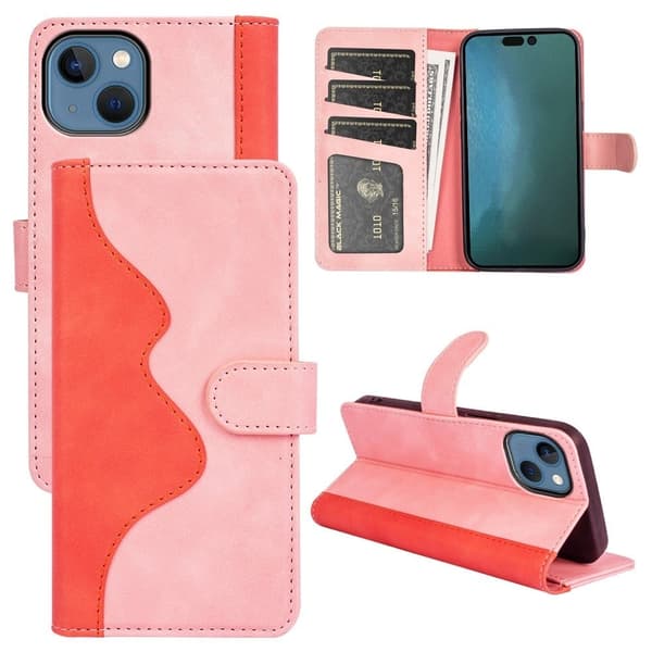 Tvåfärgat iPhone 14 Plus fodral i läder - Rosa Rosa