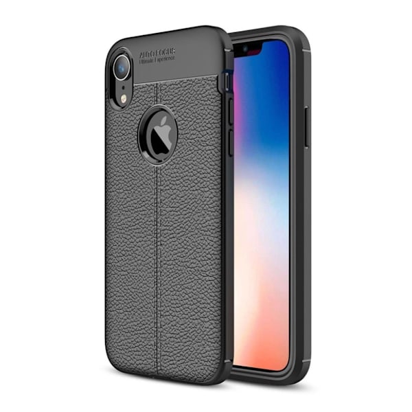 iPhone Xr etui med litchi-tekstur - Sort Black