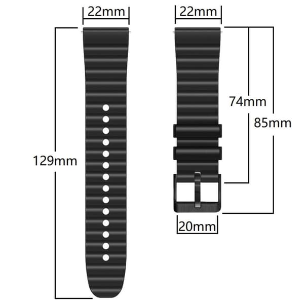 22 mm universal silikonerem i to farver med sort spænde - Sort + Orange Black