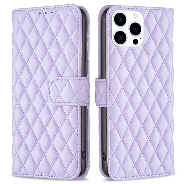 Rombemønster, matt flip-deksel for iPhone 14 Pro - Lilla Purple