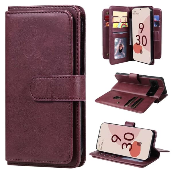 Lommebok-etui med 10 lommeseksjoner for Google Pixel 7 Pro - Vinrød Red