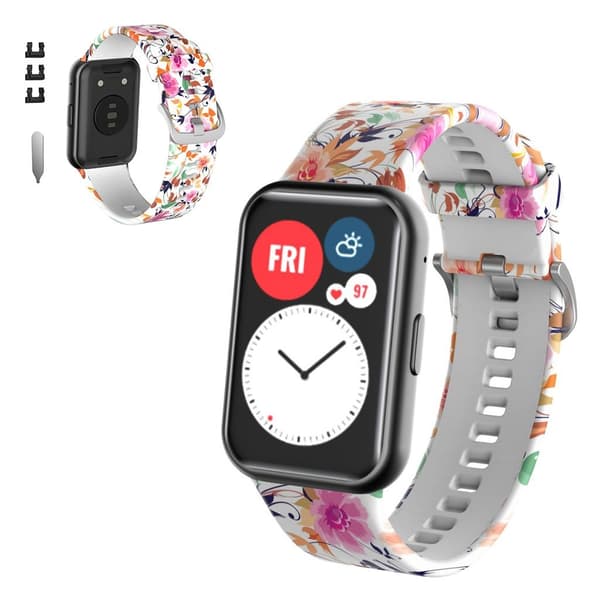 Huawei Watch Fit patterned silicone watch band - Beautiful Flower Grön
