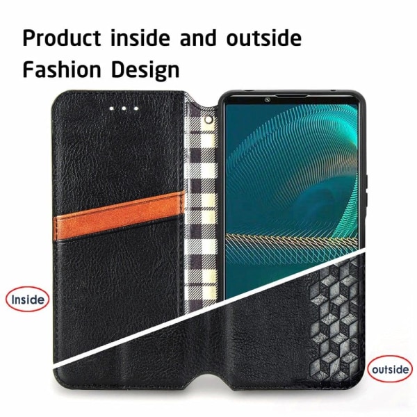 Nahkakotelo With A Stylish Rhombus Imprint For Sony Xperia 10 IV - Musta Black