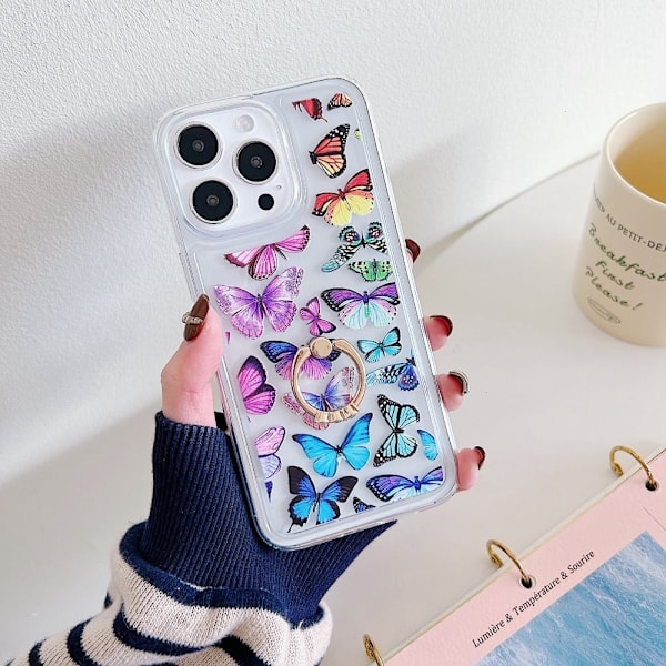 Marmormønstret deksel med ringholder for iPhone 15 Pro - Style B Multicolor
