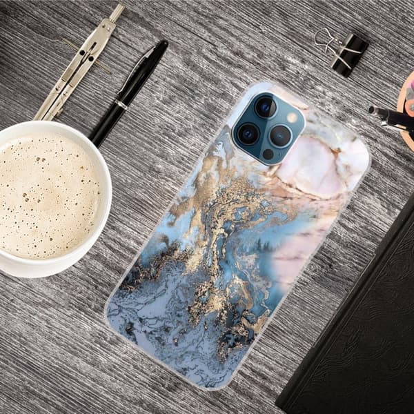 Marble iPhone 15 Plus Suojakotelo - Bluish Kulta Marble Blue