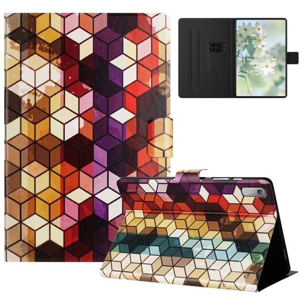 Lenovo Tab P11 Gen 2 TB-350 Case Pattern Printed Stand Litchi Texture Leather Tablet Cover with Card Slots - Block Multicolor