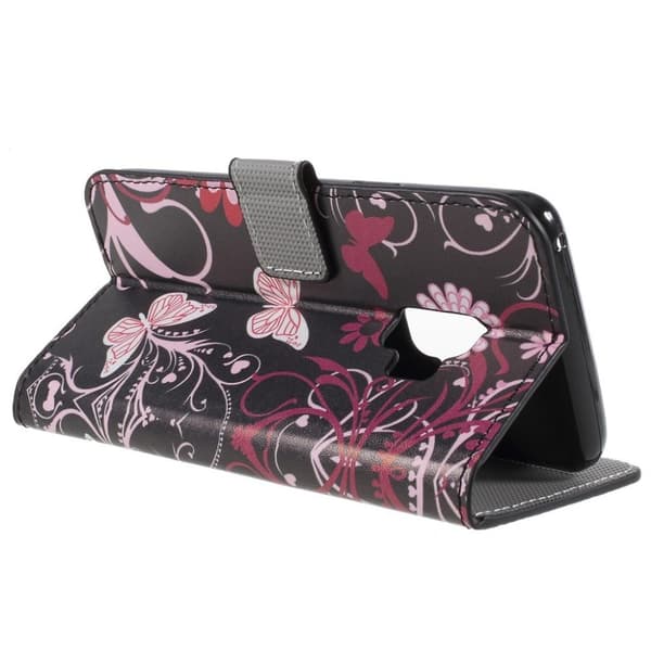 Samsung Galaxy S9 mønstret grynet PU læder flip etui - Pink blomster og Sommerfugl Multicolor